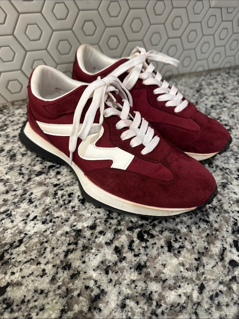Women's Burgundy and White Athletic Runner Sneakers